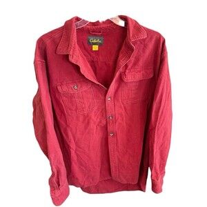 Cabelas Mens Chamois Shirt Jacket Red Heavyweight Cotton Flannel Size 2 XLT